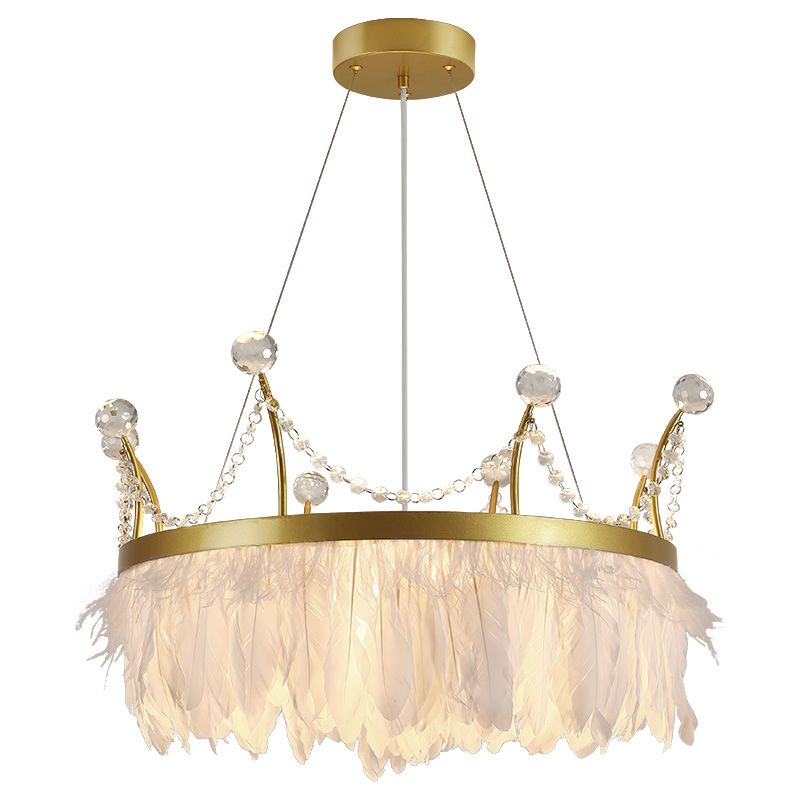 Kronkronleuchterleuchten moderne, weiße Kronleuchter-Anhängerlampe mit Federschatten