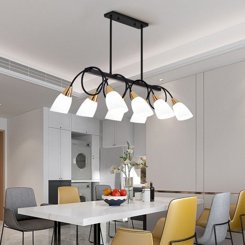 White Glass Tulip Suspension Light Modernist Island Ceiling Light for Dining Room