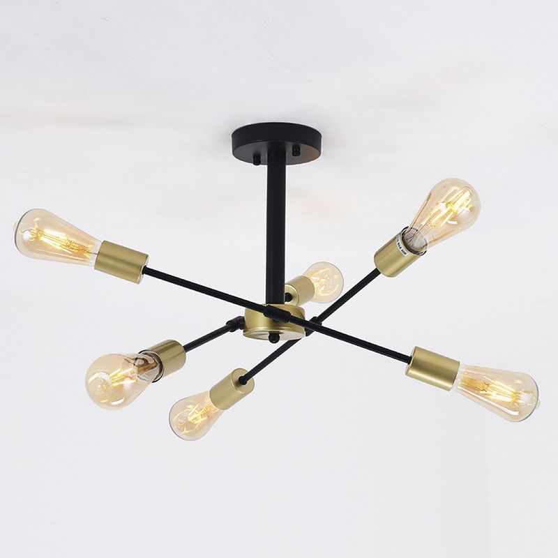 6 lichten hoek verstelbaar metalen plafondlamp 20 "brede industriële stijl semi -flush mount licht in zwart
