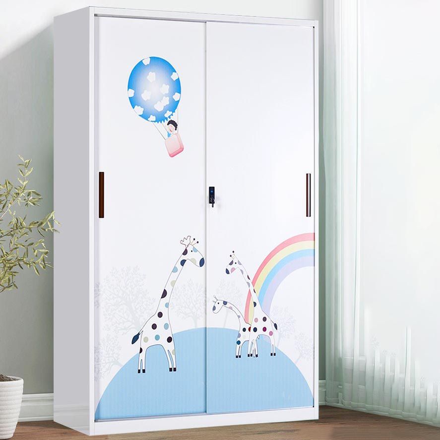 Modern Armoire Steel 2 Doors White Small Wardrobe Armoire with Lock
