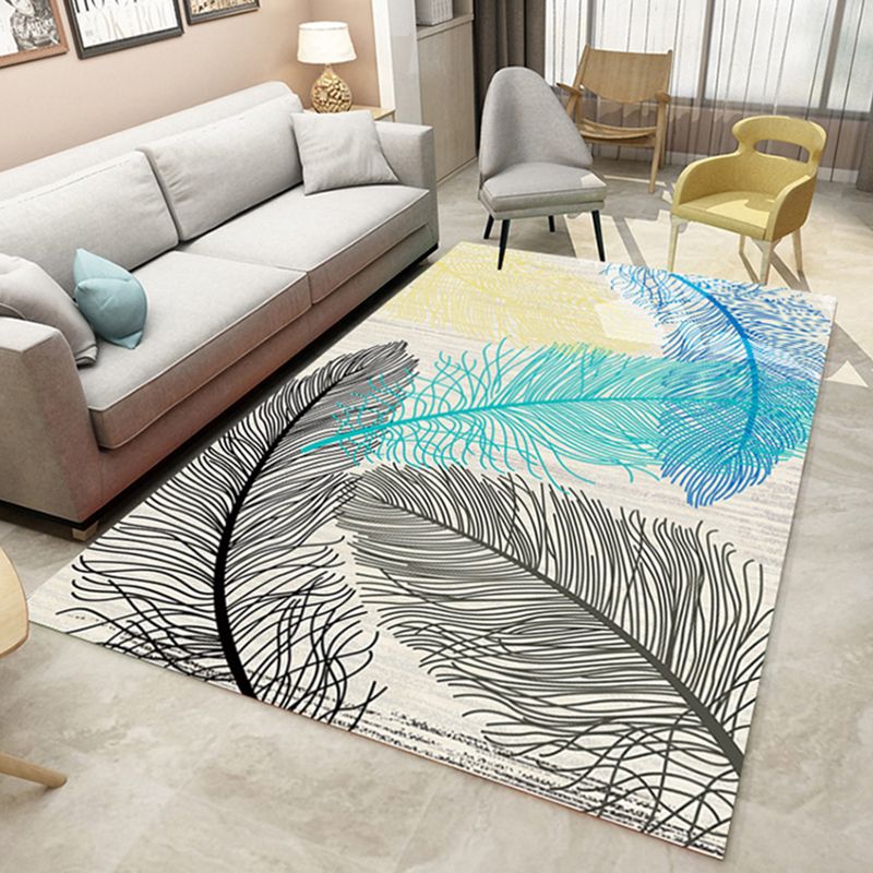 Trendy Individuality Adult Rug Comfort Feather Pattern Carpet Polyester Washable Area Rug for Living Room