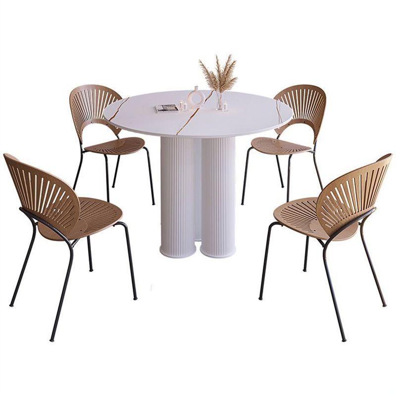 Modern Stone Dining Table Round Artificial Wood Table with Tripod Base