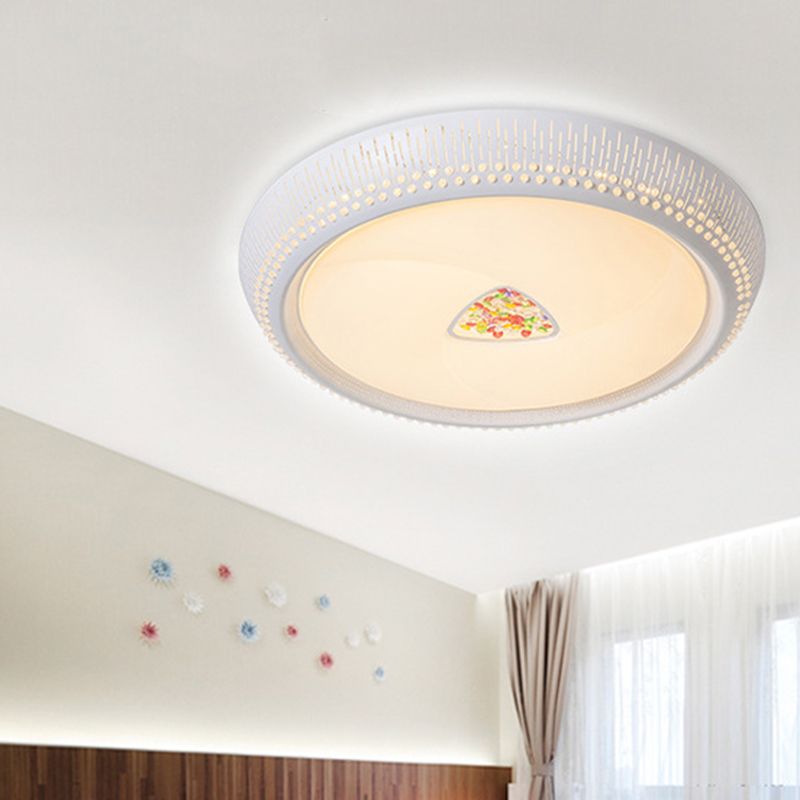 23"/31"/36" W Round Bedroom Flush Mount Lamp Simple Crystal LED White Flush Light Fixture in White/3 Color Light