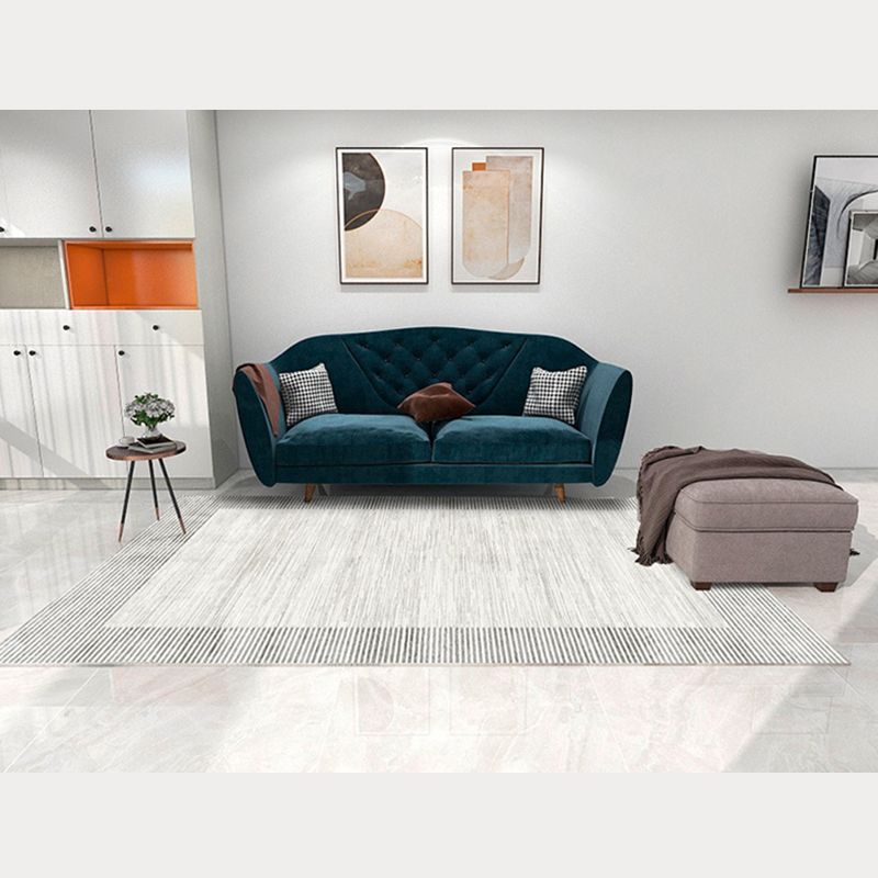 Gray Tone Modern Area Carpet Polyester Lines Printing Indoor Rug Easy Care Carpet for Living Room
