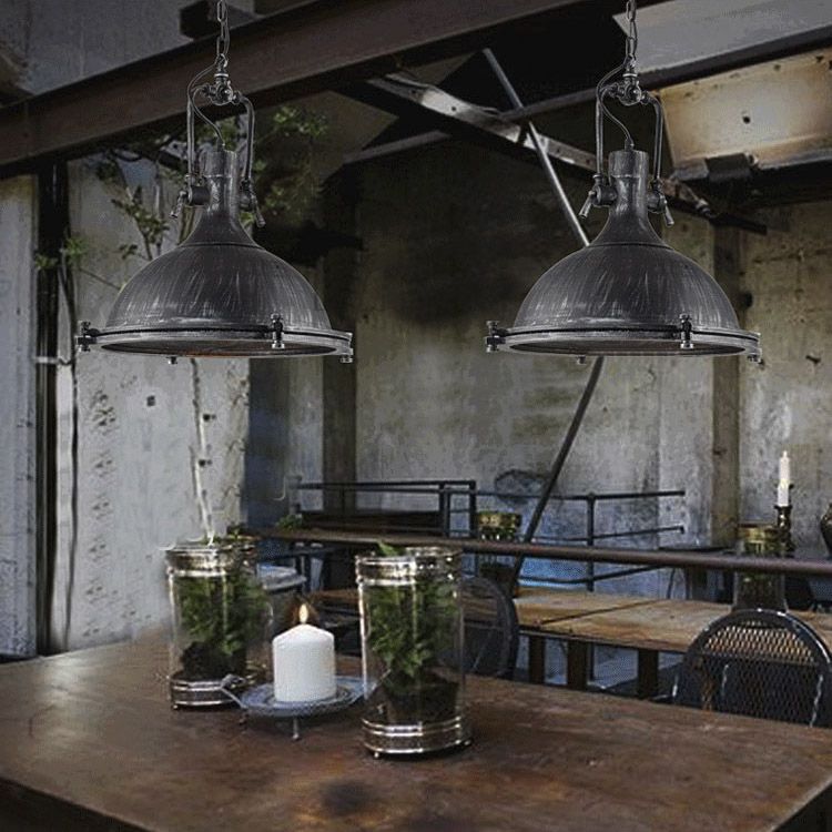 1 dôme léger suspendu au style vintage antique Éclairage pendentif en métal noir avec mailles