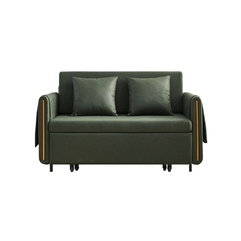 Faux Leather Convertible Square Arm Sofa with Bed with Storage
