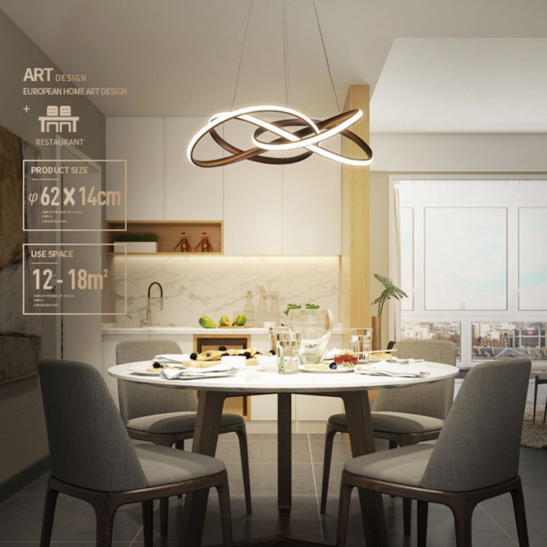 Ultra-modern Seamless Curves LED Chandelier Lamp Metallic Suspension Pendant Light for Restaurant