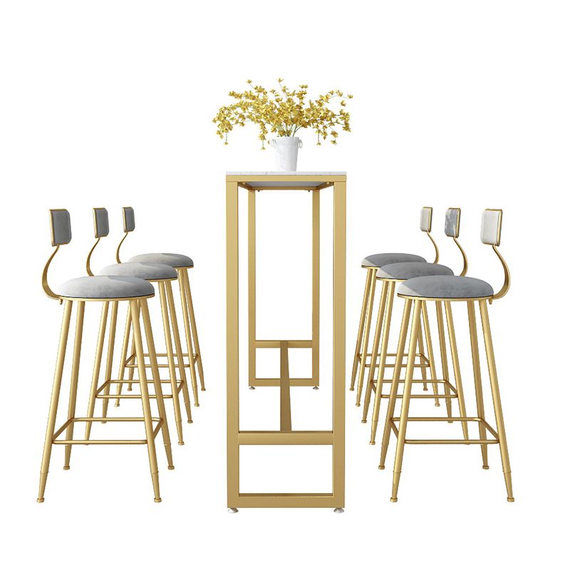 1/2/7 Pieces Glam Iron Bar Table Set Rectangle White Faux Marble Bistro Set with Footrest