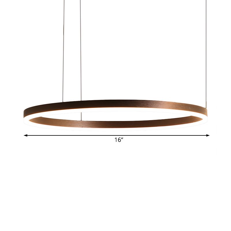 Coffee Circular Chandelier Lamp Modernist 1/3/4 Lights Metal Led Hanging Ceiling Light Fixture in White/Warm Light
