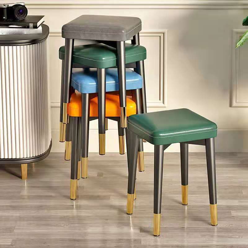 Faux Leather Glam Ottoman Square Pure Color Fade Resistant Cube Ottoman