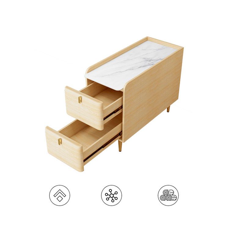 Modern Rectangle Slate Top Side Table 23.6" Tall Metal 4 Legs End Table with 2 Drawers