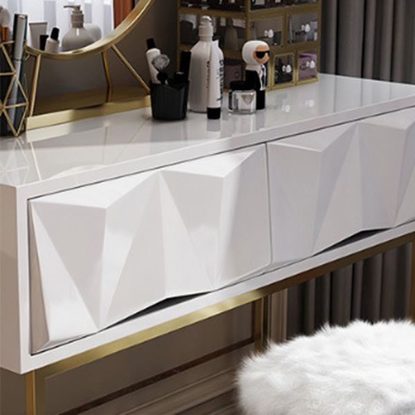 Glam Wood Vanity Table in White 31.5" H Dressing Table with Mirror and Stool