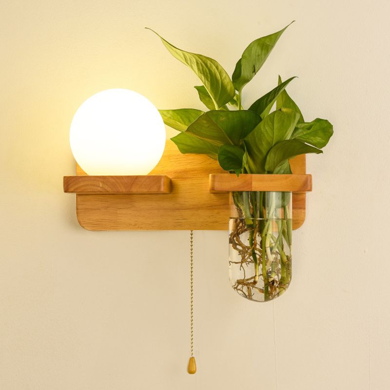 Modern Style Ball Shape Wall Light Wood 1 Light Sconces for Bedroom without Plant
