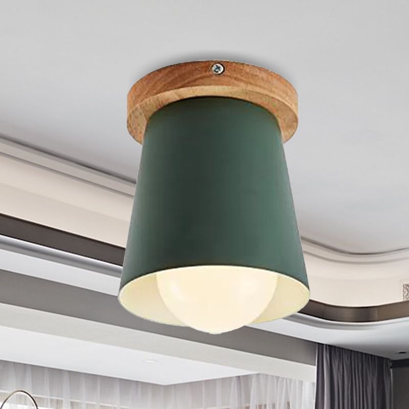1 Bulb Gray/White/Green Conical Flush Mount Ceiling Light Metal Contemporary Ceiling Mounted Light for Bedroom