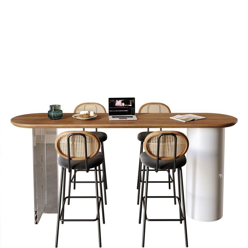 Modern Style Oval Bar Table 1/2/5 Pieces Wood Bar Table Set for Kitchen