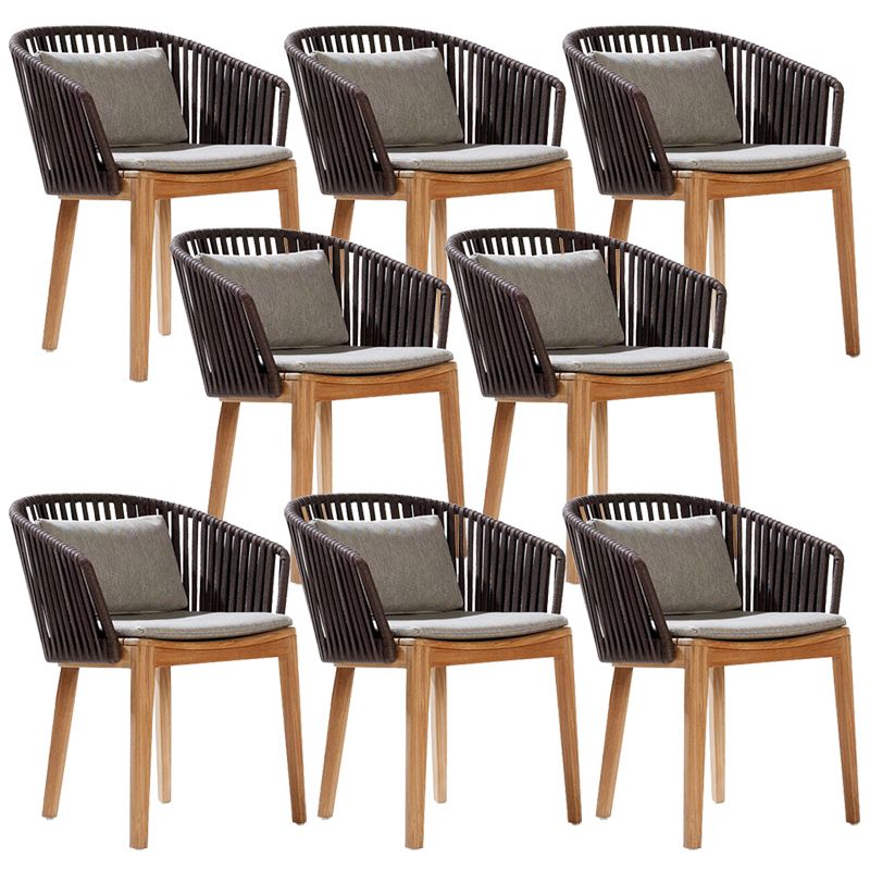 Tropical Patio Dining Armchair in Brown with Natural Wooden Base