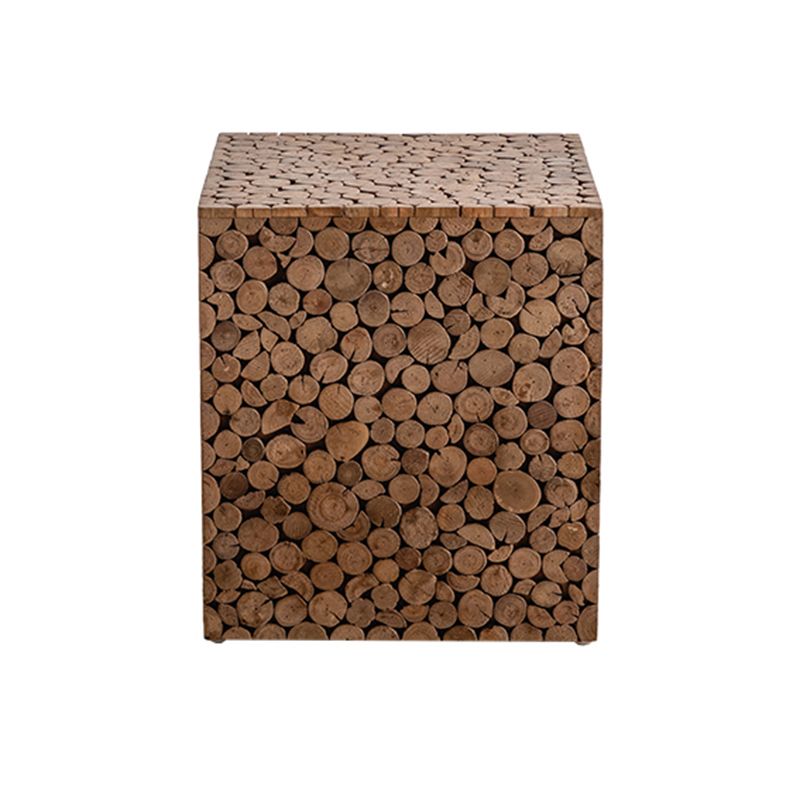 Country Style Square Side Table Natural Solid Wood End Table