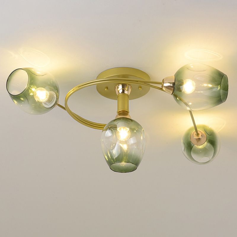 Nordic Bell Shape Ceiling Light Glass Shade Multi Light Flush Mount Light for Bedroom
