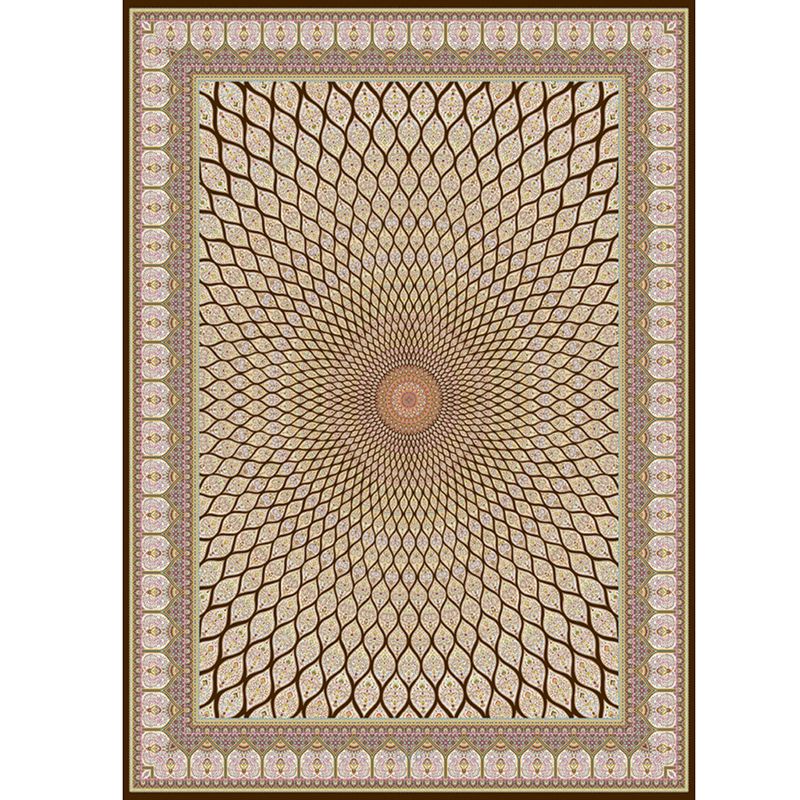 Shabby Chic Tribal Pattern Carpet Brown Polyester Area Rug Non-Slip Backing Rug for Home Decor