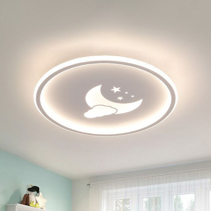 Metallic Ring Shaped LED Flush Mount Lighting Nordic Style Flush Mount Ceiling Light with Star and Moon Pattern