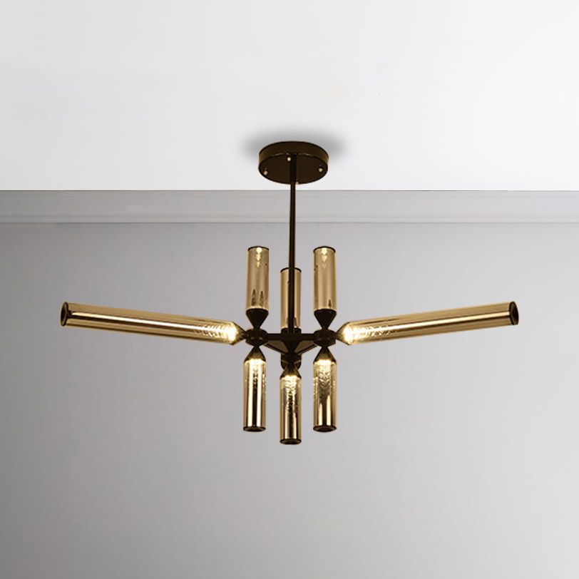 Cilinderhangende kroonluchter eigentijdse metaal 9/12/18 lichten zwarte hanglamp met wit/chroom/barnsteenglasschaduw