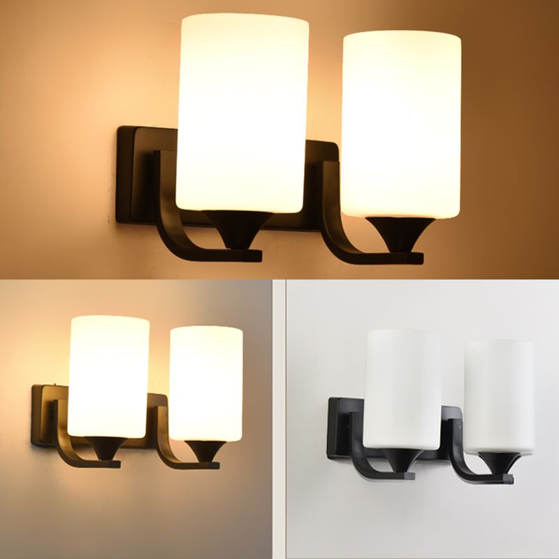 Zylinder Schwarze Leuchtenbeleuchtung Industriemilchglas Wandleuchte Lampe