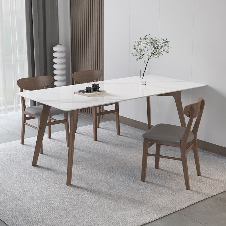 Sintered Stone Top White Table for Restaurant Modern Table with Wooden Base and 4 Legs