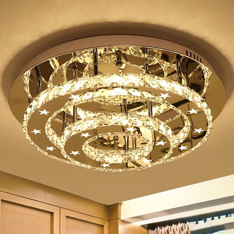 Lámpara de techo LED redonda con incrustaciones de cristal, lámpara semi empotrada de acero inoxidable de estilo moderno