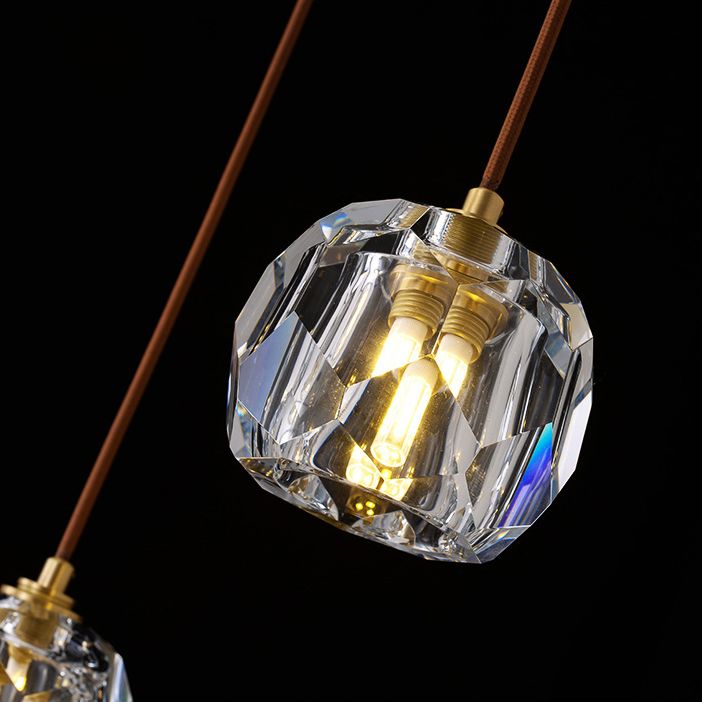 Cut Crystals Block Hanging Pendant Lights Luxury Style Pendant Light for Living Room
