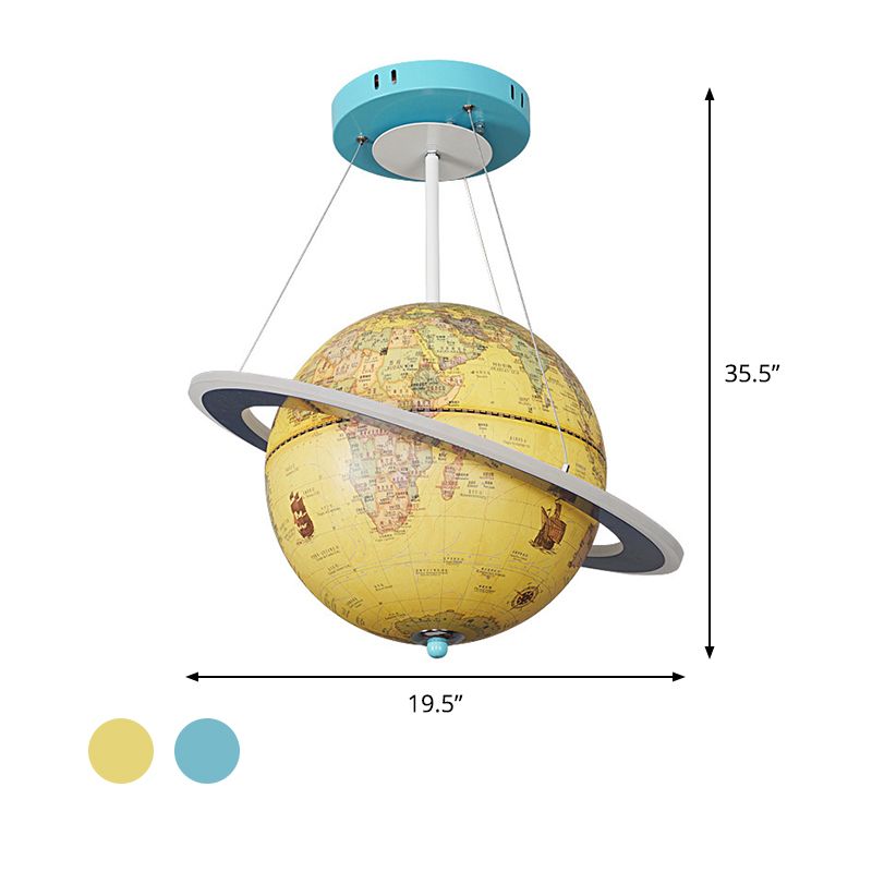 Geographic World Globe Pendant Light Kids Metal Bedroom LED Ceiling Chandelier in Yellow/Blue