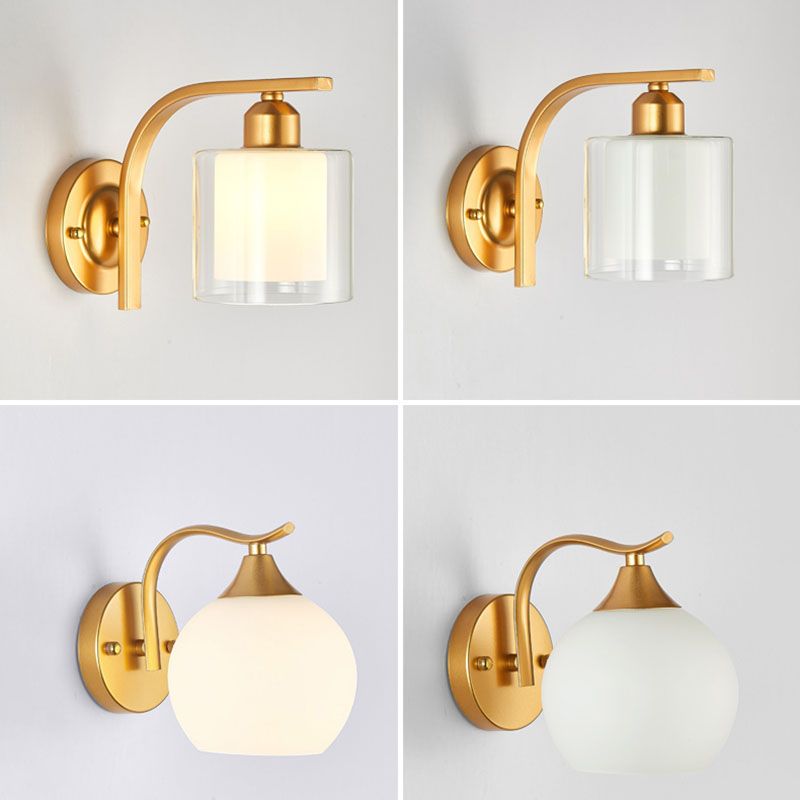 Luce di vetro contemporanea a parete da parete ombreggiata oro per camera da letto