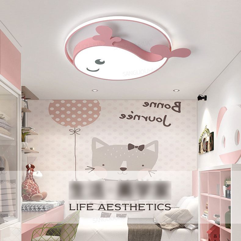 Kinder Kreative LED Deckenleuchte Schmiedeeisen Dolphin Flush Mount mit Acryl Schatten
