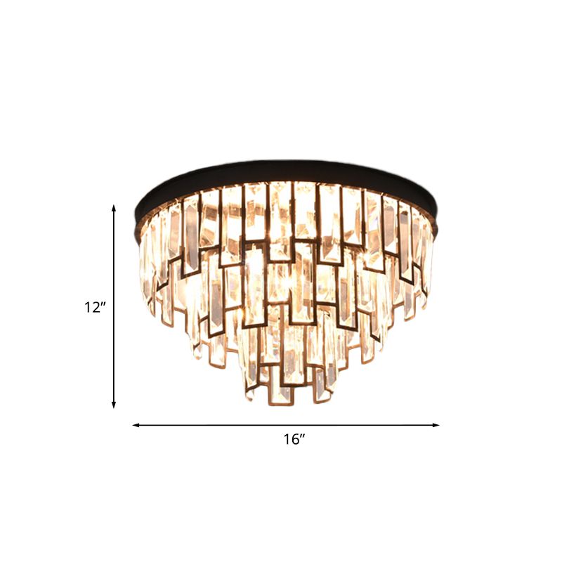 4/6-Bulb Tiered Tapered Flush Chandelier Vintage Black K9 Strip Crystal Flush Mounted Ceiling Light Fixture