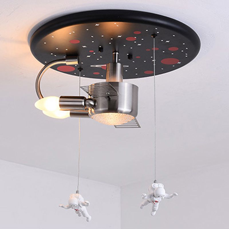 Metal Spacecraft Ceiling Light Cartoon Astronauts LED Pendulum Lighting Fixture for Children Room