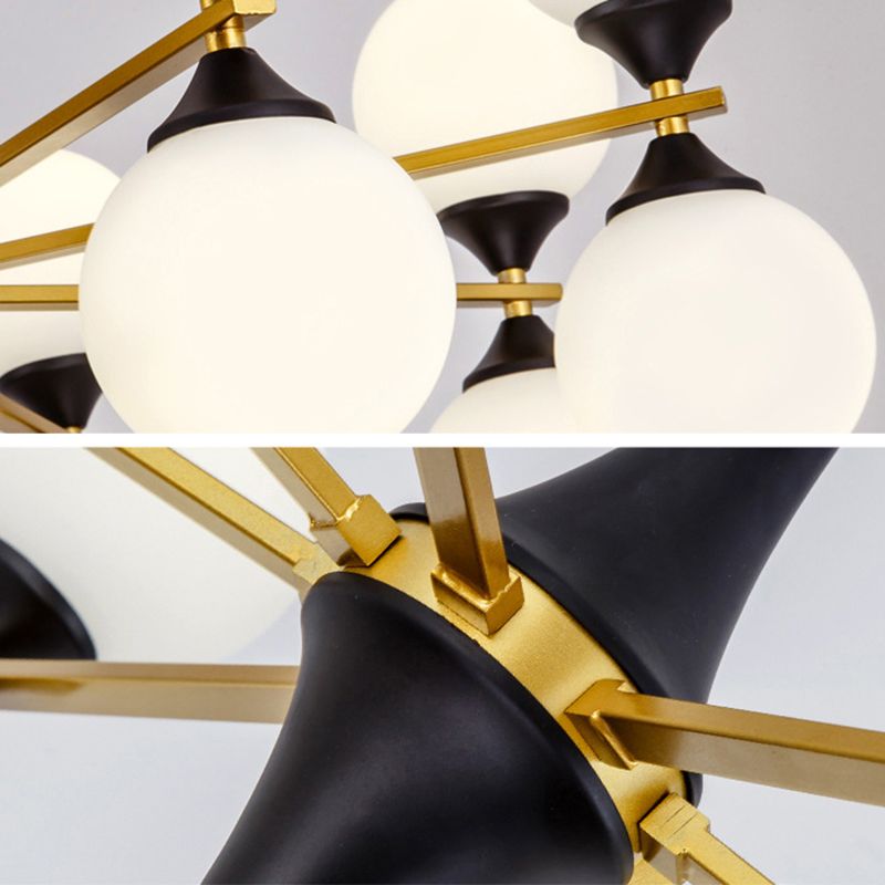 Nordic Style Creative Glass Orb Chandelier Golden Dining Room Lighting Fixture with 19.6" Adjustable Suspension Rod