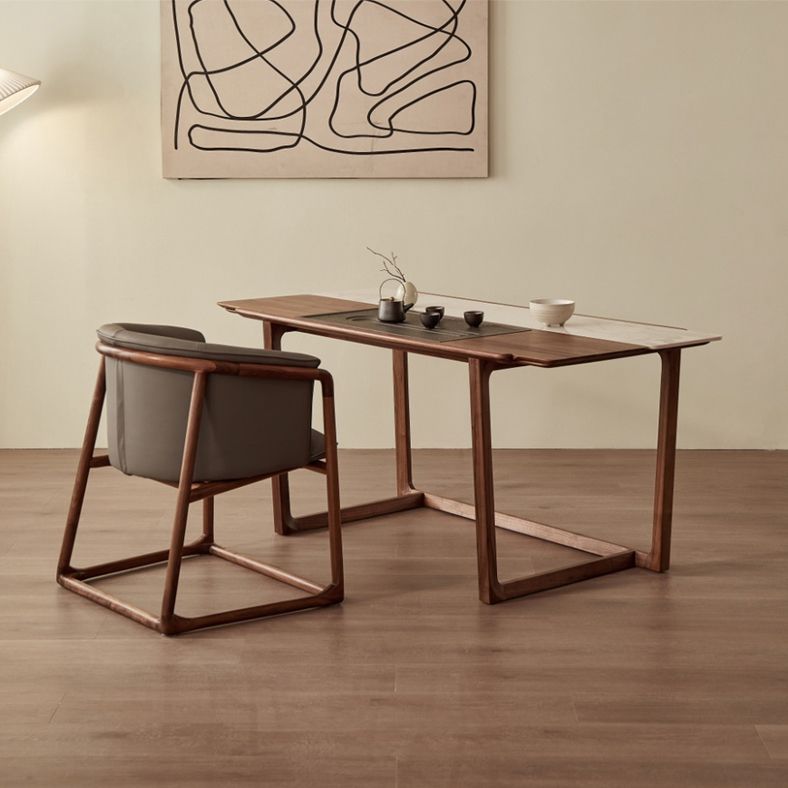 Modern Style Dining Chair Leather Wooden Base Arm Chair for Home Use