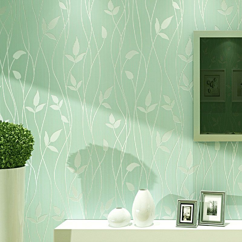 Fresh Botanical Leaf Wallpaper Roll Stain-Resistant Non-Pasted Wall Decor, 33-foot x 20.5-inch