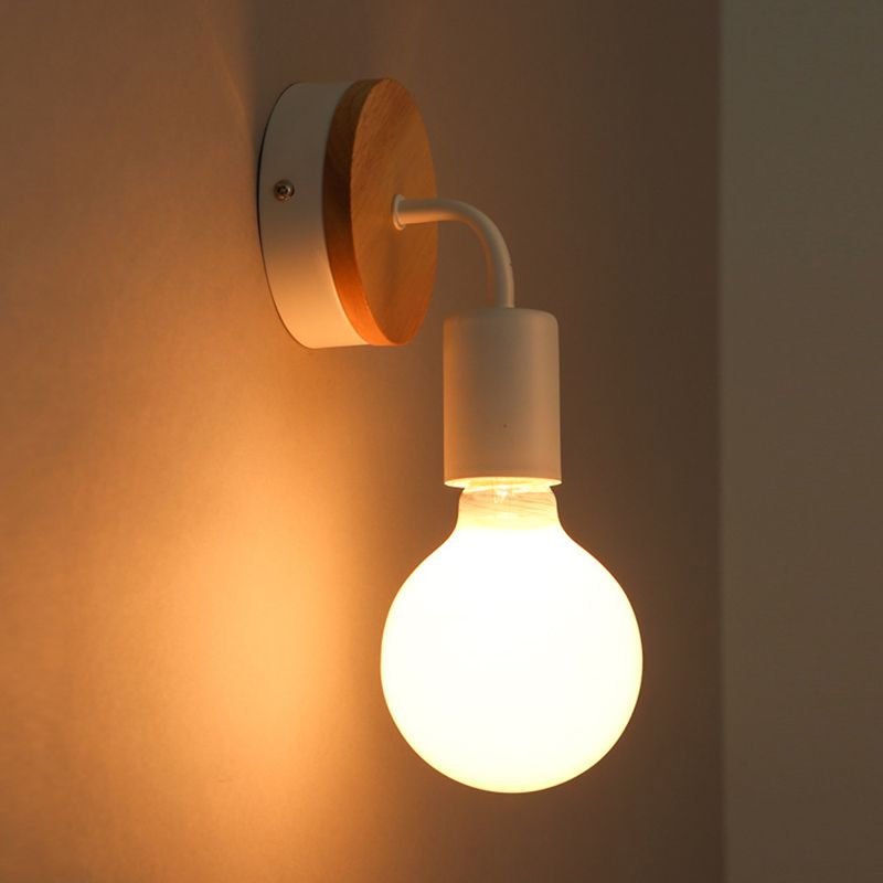 Loft Stylish Angled Wall Sconce Lighting with Round Backplate 1 Head Wood and Metal Wall Mount Light in White