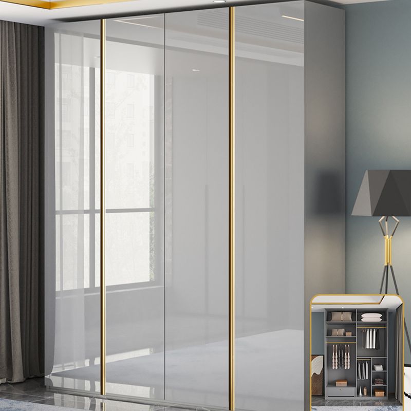 High Gloss Grey Storage Cabinet Modern Cabinet with Hinged Doors