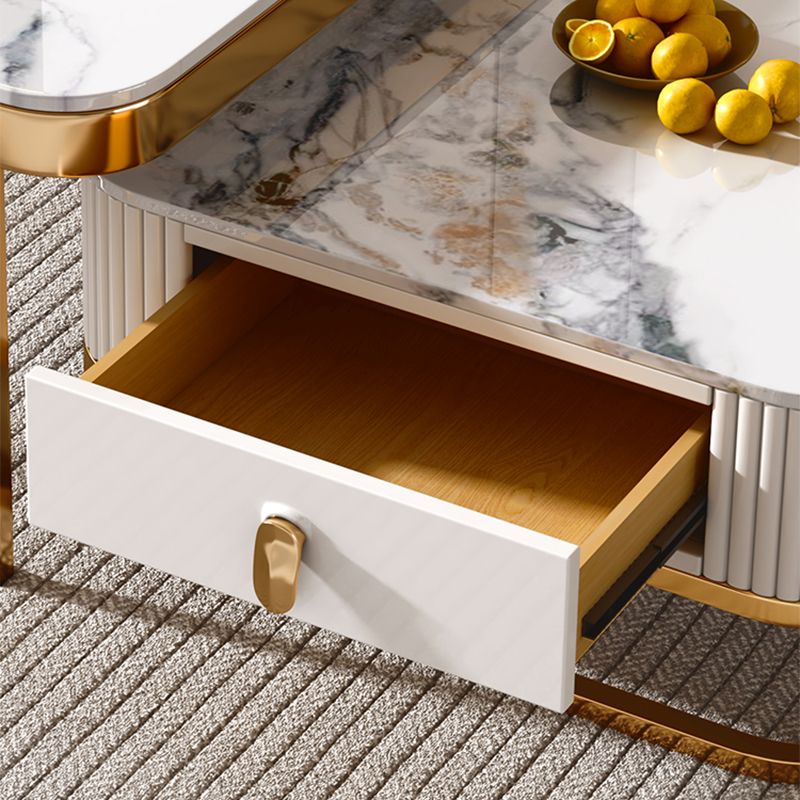 Glam Coffee Table Set Slate 2-Piece Coffee Cocktail Table with Drawer