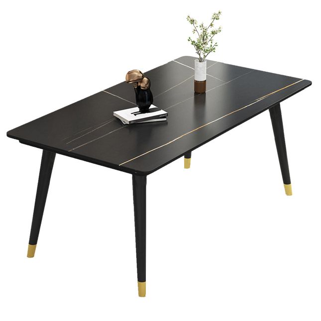 Sintered Stone Dining Table Industrial Style Black 4 Legs Base Rectangle Table for Home