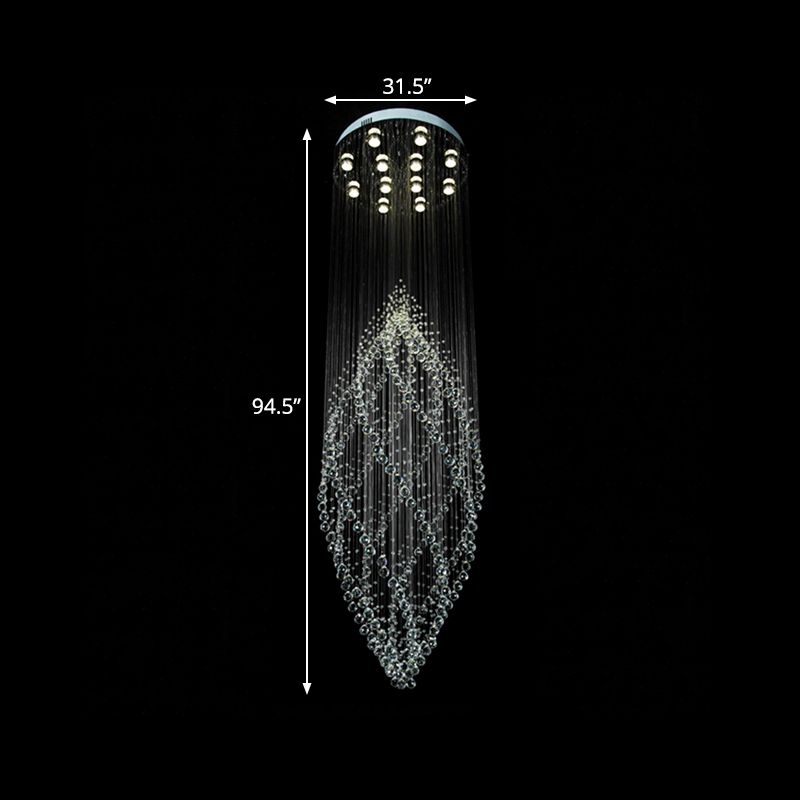 Silver Twirling Ceiling Light Modern Crystal 12-Bulb Stair LED Multi Pendant Chandelier