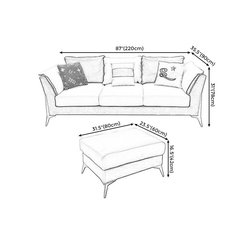 Blue and Cream Faux Leather Sectional Waterproof Sofa with Removable Cushions