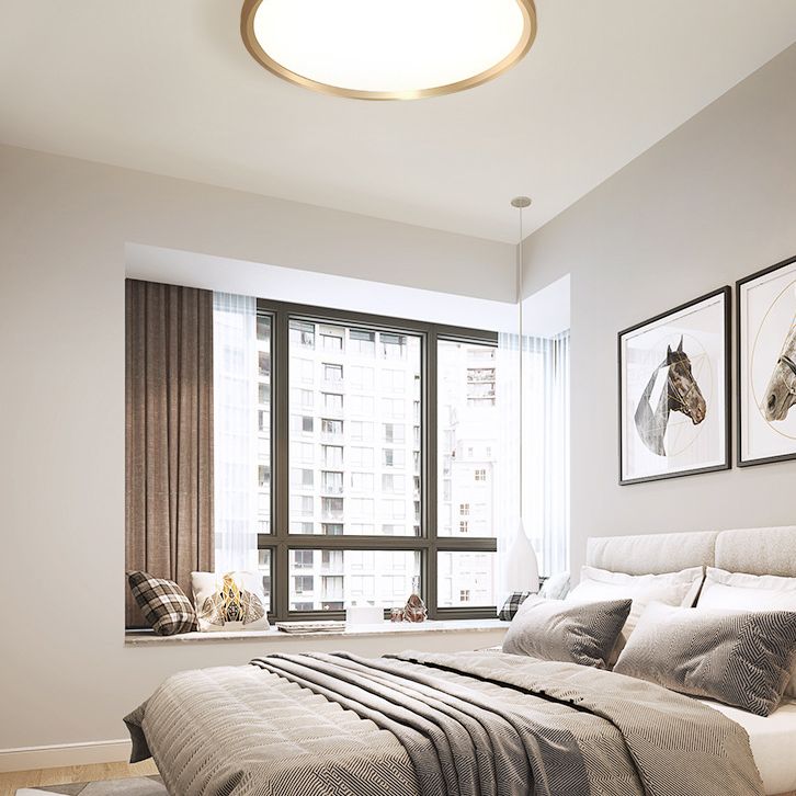 LED Bedroom Flush Ceiling Light Fixture Modern Gold Flush Ceiling Light with Circle Metal Shade