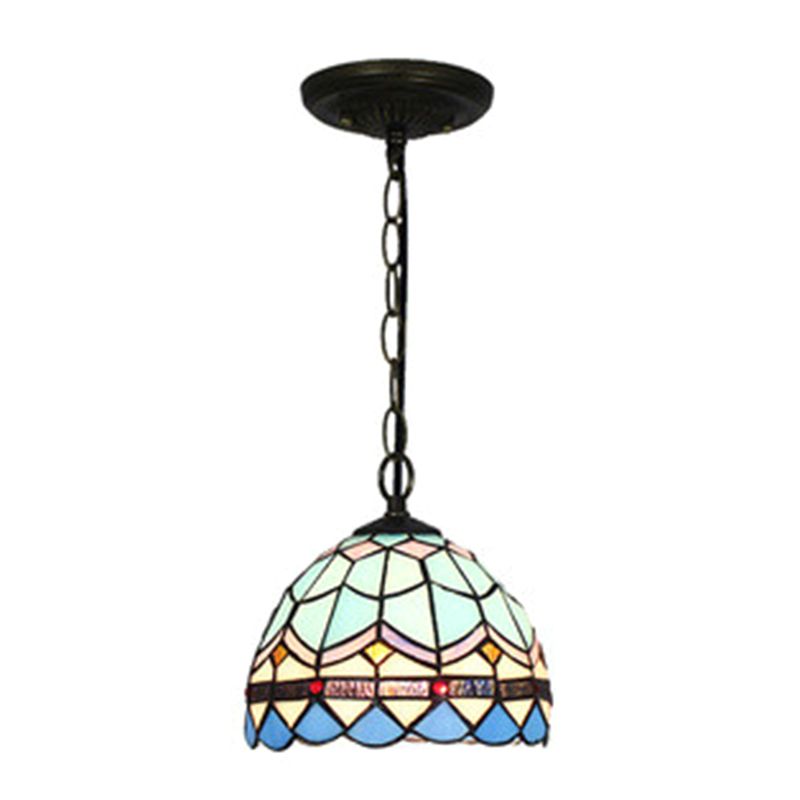 Baroque Stained Art Glass Hanging Lamp Kit Bowl Shape Ceiling Pendant Light for Hallway