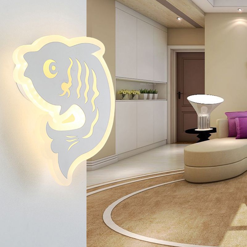 Acrylic Animal Sconce Light Modern Style LED Wall Lamp in White Finish for Hallway
