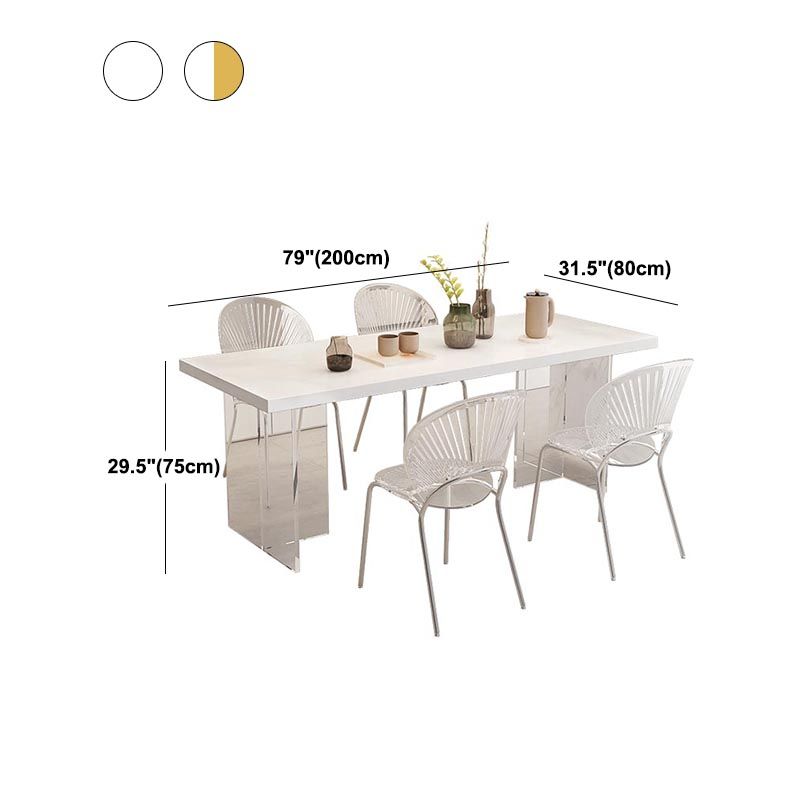 Modern Acrylic Dinner Room Kitchen Table Rectangle White Double Pedestal Table