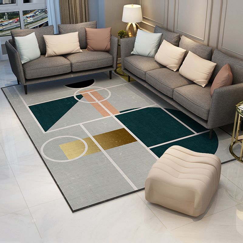 Bold Geometric Print Carpet Area Rug Stain Resistant Polyster Washable Rug for Living Room