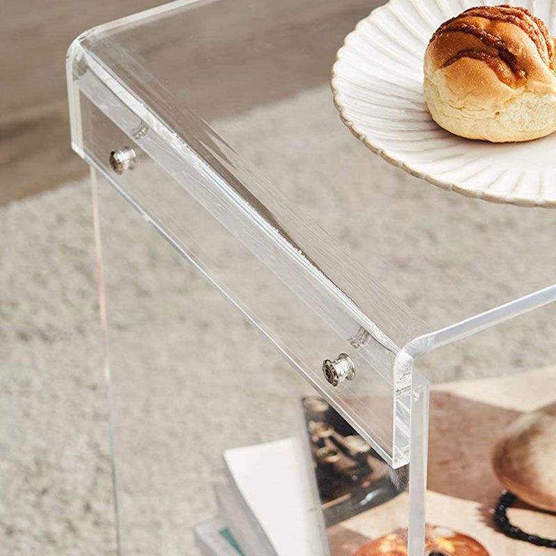 Plastic 2-Tier End Table Rectangular Corner Table for Living Room