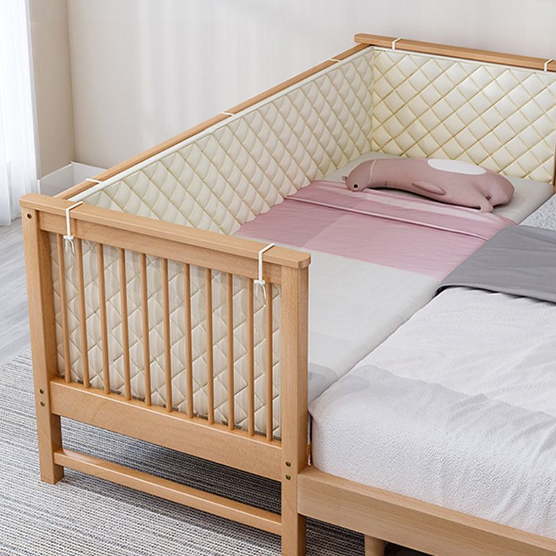 Farmhouse Style Beech Crib Solid Wood Baby Crib with Guardrails